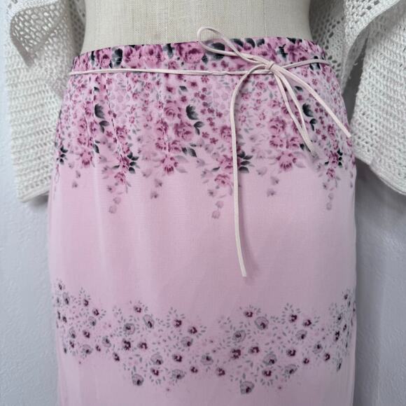 Vintage Y2K Coquette Fairycore Floral Midi Skirt Pink Mesh Medium - Picture 9 of 9